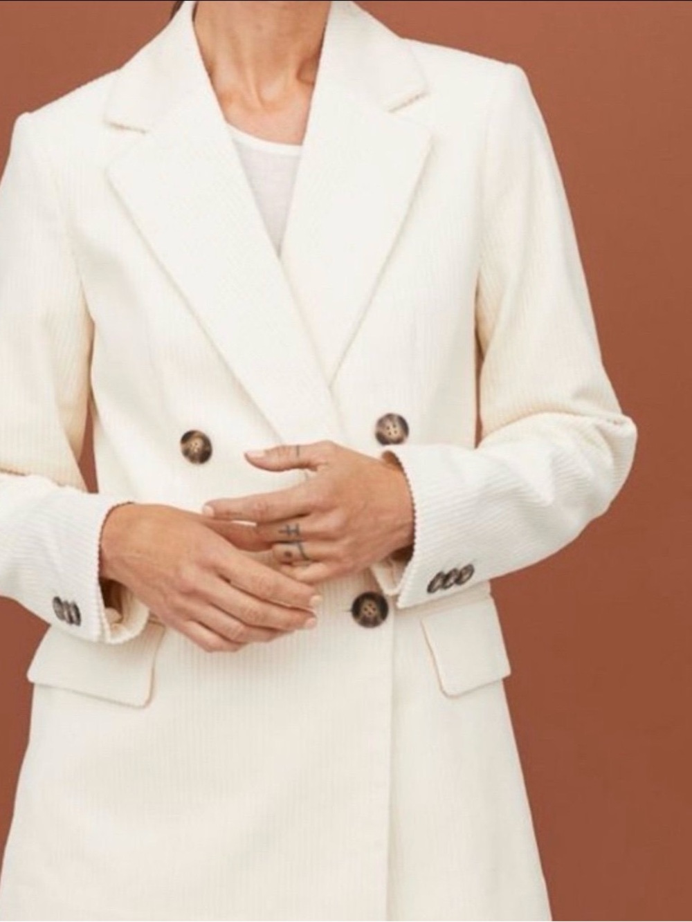 H&M Corduroy Double Breasted Tailored Blazer | Cream | Size 4